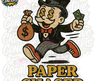 Paper Chaser Retro Cartoon Money Graphic | Digital Download PNG for T-Shirts, Hoodies, Apparel & More