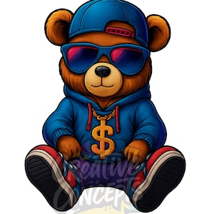 Hip Hop Teddy Bear PNG – Gangster Streetwear Bear Clipart, Urban Sublimation Design, Instant Download