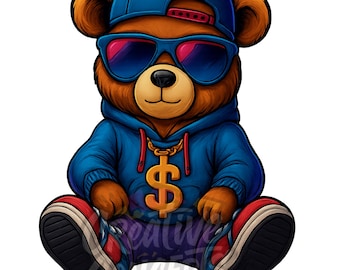 Hip Hop Teddy Bear PNG – Gangster Streetwear Bear Clipart, Urban Sublimation Design, Instant Download
