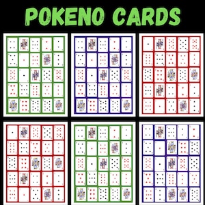 Gioco di carte Pokeno stampabile / 100 tabelloni da gioco Poker Keno / Set Pokeno in 4 colori / Cartelle da poker bingo digitali / Pokeno stampabile in PDF e PNG