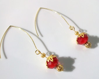 Red and gold ear wire earrings