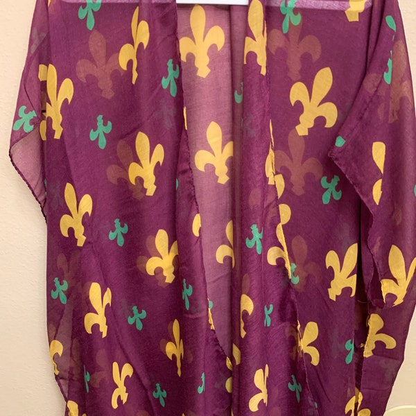 Mardi Gras Shawl Light Weight Cover Up Fleur De Lis