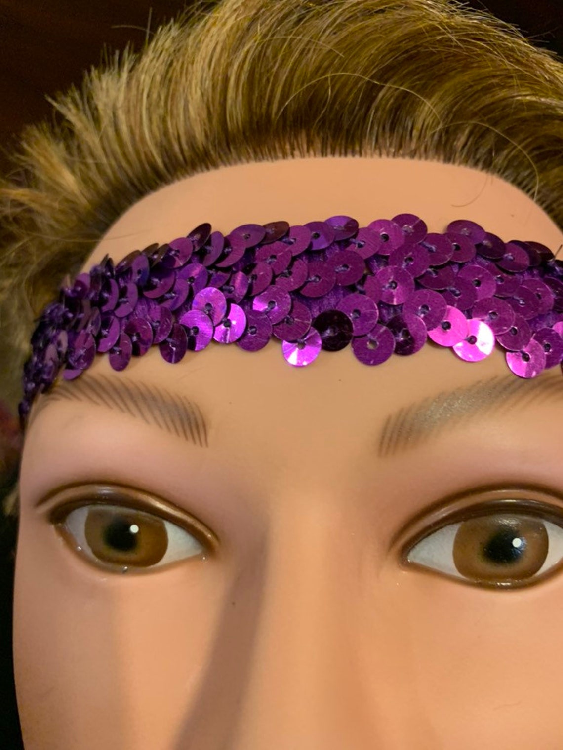 Purple Stretch Sequin Headband Etsy