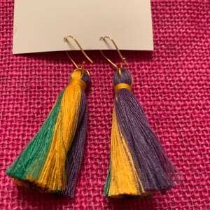 Cotton tassel 2 inch earrings Mardi Gras lightweight