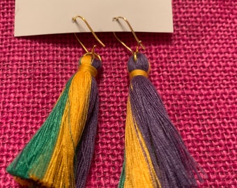 Cotton tassel 2 inch earrings Mardi Gras lightweight