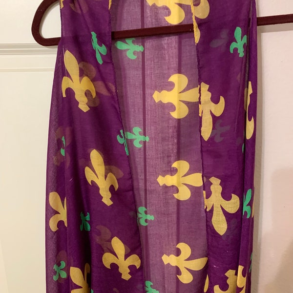 Mardi Gras Light Weigh Cover Up Fleur De Lis Sleeveless Shawl