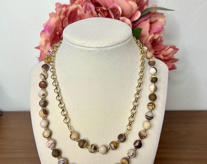 Handmade Frosted Zebra Jasper Necklace – Earthy Chic Beaded Jewelry