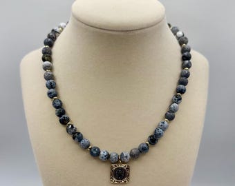 San Benito Charm in an 8mm Jade Beaded Necklace - 16.0 inches long