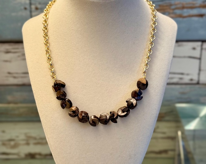 Coco Bead Necklace: Handmade Brown Rolo Chain, 18 inch