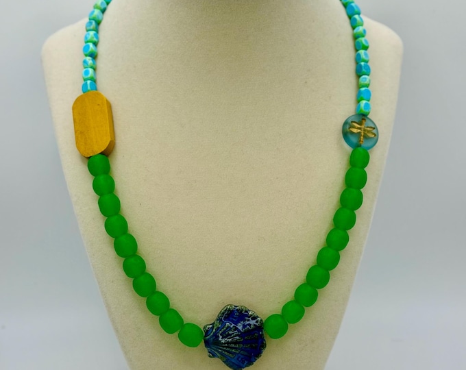 Handmade Frosted Resin & Jasper Bead Necklace – Caribbean Vibe
