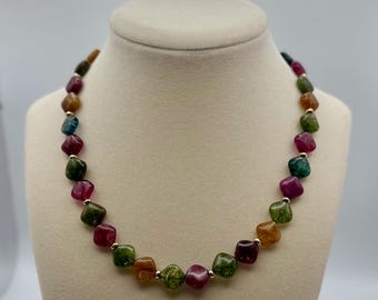 Multicolor Diamond Shaped Agate Bead Necklace - 16.5 inches long