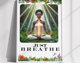 Meditative Poster, Afrocentric Poster, Women's Peaceful Poster, Black Women Wall Art, Yoga Poster, African-American Home Decor, Feminine Art