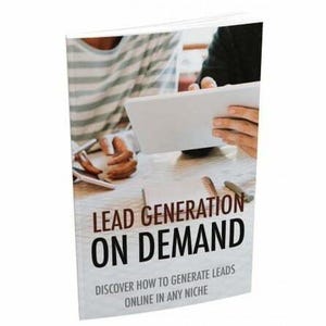 Könnte beinhalten: Ein Softcover-Buch mit dem Titel Lead Generation On Demand und dem Untertitel Discover How To Generate Leads Online In Any Niche. Das Cover zeigt ein Foto von zwei Personen, die ein Tablet benutzen und in ein Notizbuch schreiben.