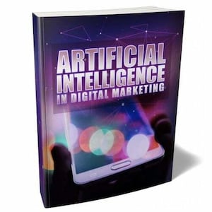 Peut inclure: Un livre intitulé Artificial Intelligence in Digital Marketing avec une couverture violet foncé présentant un graphique d'écran de smartphone affichant des cercles lumineux bokeh colorés et un réseau de lignes et de nœuds.