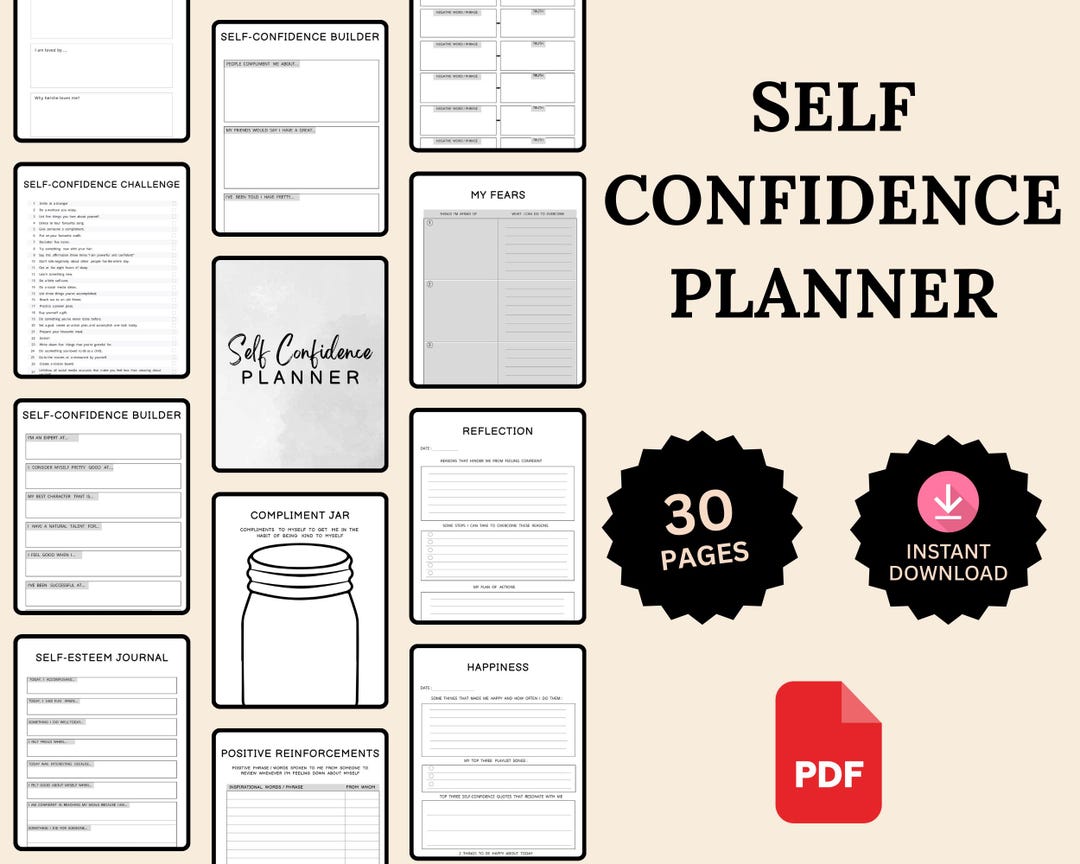 Self Confidence Planner Digital PDF, Self Esteem Journal, 30 Day ...