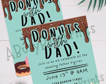 Invitación "Donuts con papá", folleto para el desayuno del Día del Padre, invitación editable para fiesta de donas, descarga digital