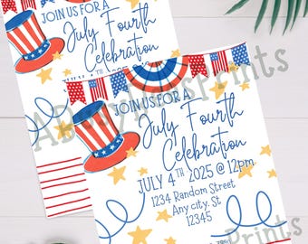 Mall för inbjudan till den 4 juli | Inbjudan till den patriotiskt självständighetsdagen-festen | Direkt nedladdning | Redigerbar digital flygblad för den 4 juli