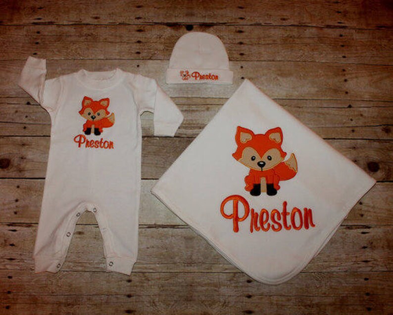 Boys Shower Gift Monogrammed Onesie Monogram Baby Receiving Blanket Fox Bodysuit Fox Onesie Personalized Onesie Baby Boy Layette
