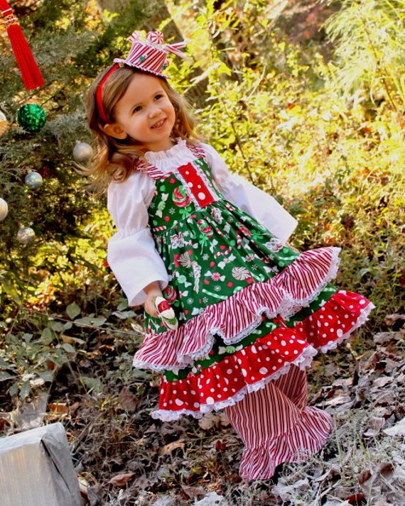 Items similar to Old Time Candy Christmas Knot Ruffle Dress with Lace ...