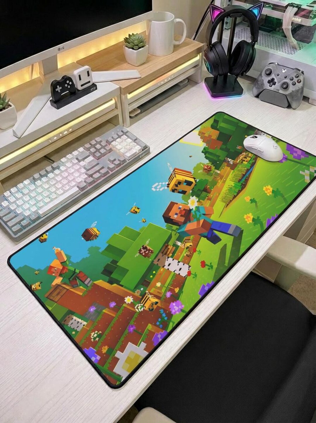 Minecraft Bee Farm Desk Mat | Pixel Game Landscape Mousepad - Etsy UK