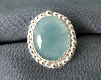 Aquamarine Silver Ring size: 7.5