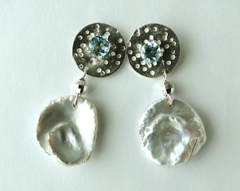 Sky blue topaz with pearl earrings