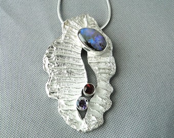 Opal, Garnet, kyanite silver pendant