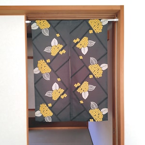 Cortina japonesa Noren feita à mão – Design de hortênsia, tecido de algodão Yukata, divisória de ambientes, decoração para casa