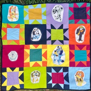 Bluey and Friends Quilt: Colorful Flying Geese Baby Blanket