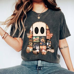 Patchwork Ghost Shirt, Halloween Vintage Quilt Ghost Shirt, Cozy Spooky Fall Shirt, Halloween Gifts, Retro Halloween Shirt, Fall Halloween