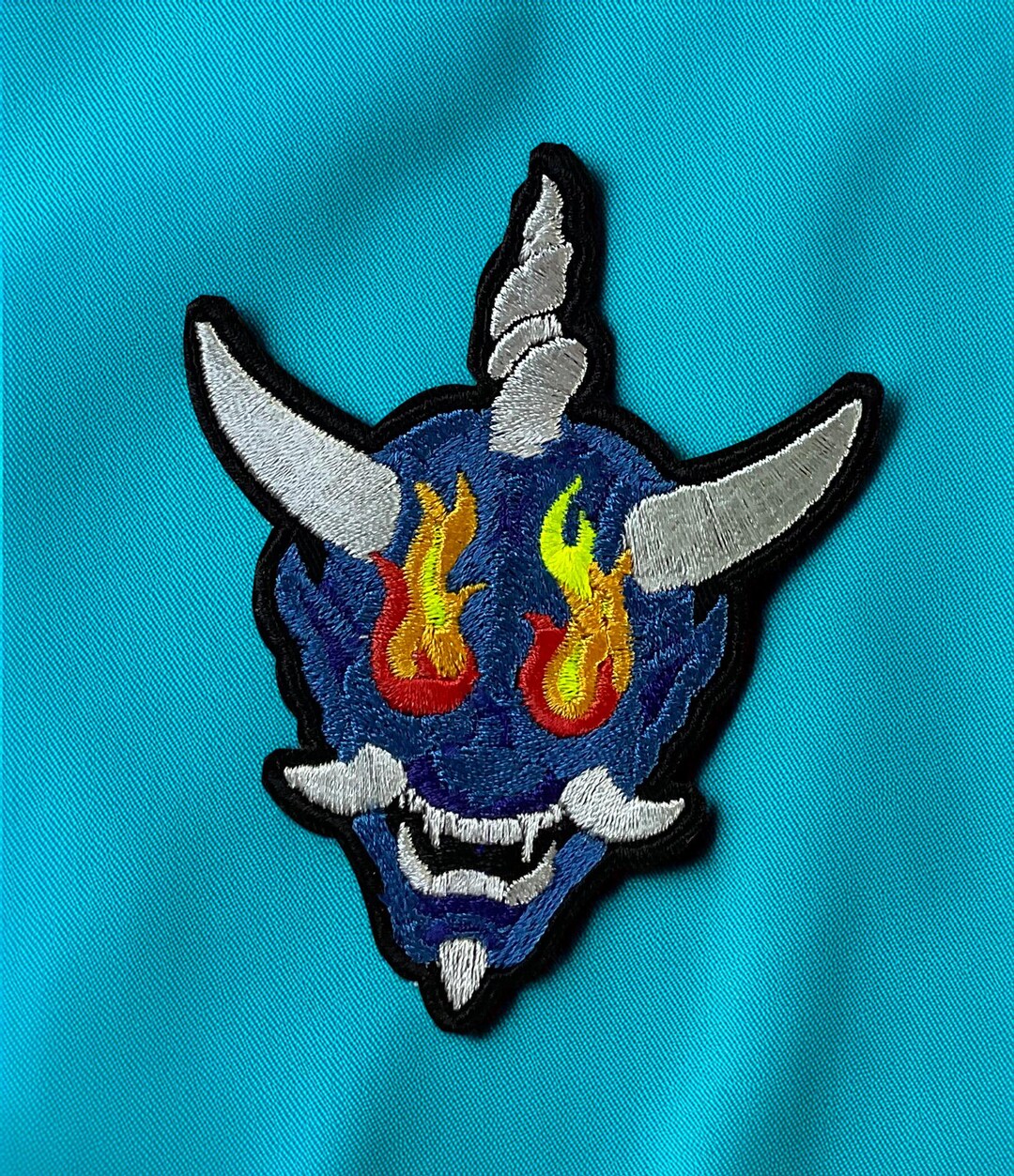 Oni Embroidered Iron-on Patch - Japanese Demon Mask Applique for ...