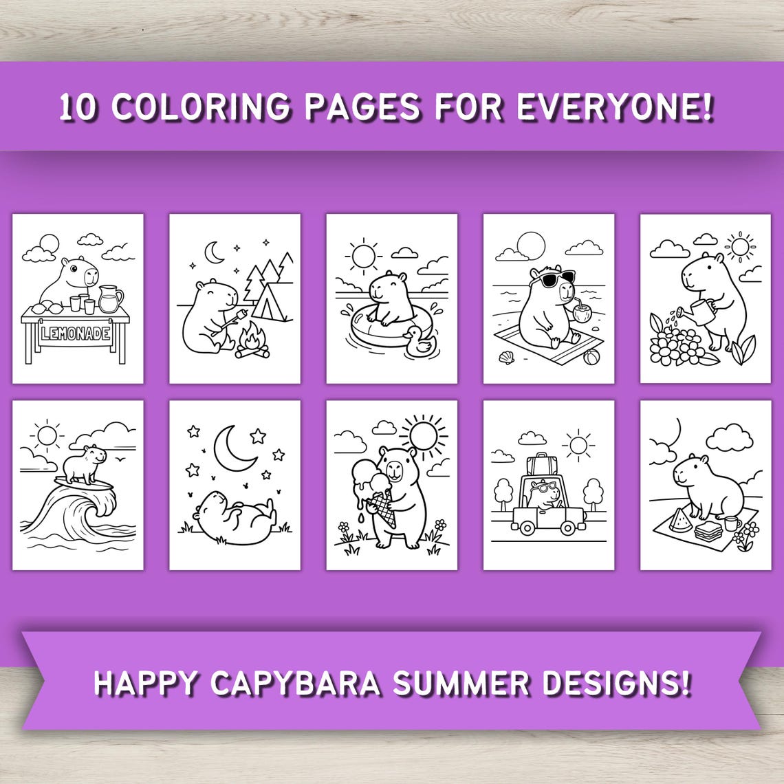 Cozy Capybara Summer Coloring Pages, Summertime Fun Kid Printable, Easy ...