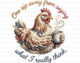 Namaakborduurwerk kip, png, quote gehaakt koffie, sublimatieontwerp garenboerderij, 3D-steekeffect