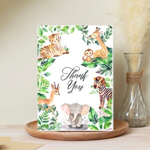 Carte de remerciement pour baby shower Safari jungle verdure, chambre de bébé, mot de remerciement, carte pliée imprimable, fichier numérique, téléchargement immédiat