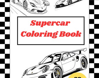Printable Supercar Coloring Book for kids an adult- Digital Download with luxury Sports cars and Hyper cars
