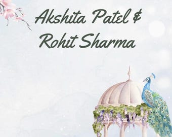 Invitación de boda floral azul y rosa