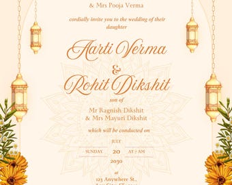 Plantilla de invitación de boda editable con código QR / Elegancia floral / Descarga instantánea / Formato móvil