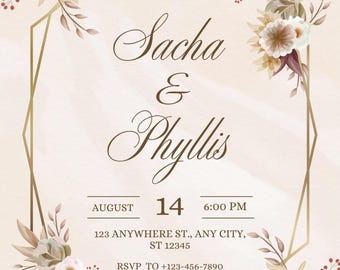 Invitación de boda rústica en beige y marrón