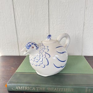 Vintage Italian Ceramic Bird Teapot | Hand-Painted Blue and White Pottery | Whimsical Hen Tea Pot | Italian Majolica Style