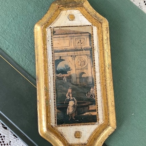 Small Vintage Florentine Unique Woman at the Well Wall Plaque, Old World Italian Wall Decor, Gold Gilded
