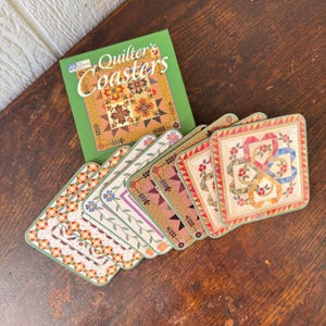 Vintage Quilter's Coasters Collection II Set of 8, That Patchwork Place Laminated Cork Backed Drink Coasters, Traditional Quilt Pattern Gift