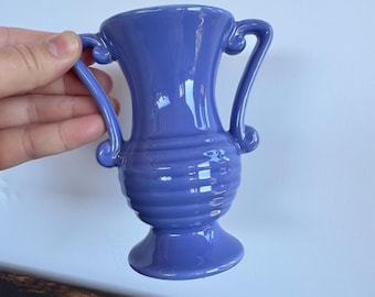Vintage Blue Double Handled Vase, Mid Century American Art Pottery Urn, Periwinkle Blue Ribbed Beehive Vase, MCM Home Decor, Gift for Her