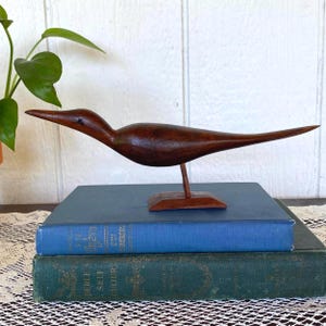 Vintage MCM Teak Hand Carved Wooden Bird Figurine | Primitive Bird | Folk Art Bird