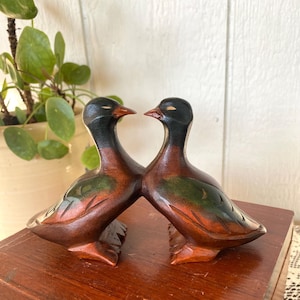 Hand Carved Wooden Duck Pair | Vintage Folk Art Mallard Figurines | Rustic Home Decor