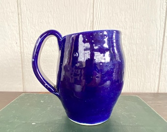 Handmade Cobalt Blue Stoneware Mug, Unique Pottery Coffee Cup, 16oz