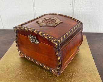Vintage Wood and Brass Keepsake Box, Handmade Treasure Chest Jewelry Box, Rustic Memory Box with Brass Trim and Latch