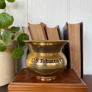 Vintage U.S. Tabacco Co. Brass Vessel, Small Brass Spittoon, Solid Brass Advertising Spittoon, Vintage Home Decor