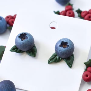 Handmade Polymer Clay Blueberry Earrings,Berry Fruit Earrings,Hypoallergenic,Handmade Food Earrings,Gift for Her,Earrings for Women