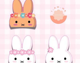 Flower Bunny Peeker Stickers | Outdoor safe