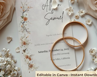 Blush Floral Wedding Invitation Suite | 3-Piece Editable Canva Templates | Invitation, RSVP & Details | Digital Download